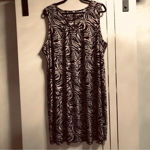 2X Animal Print Sleeveless Dress Lattice Neckline Black /Tan Swimsuit Coverup